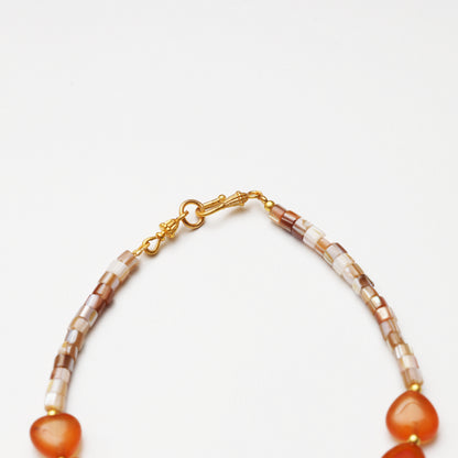 Heart-shaped Red Agate & Mother-of-Pearl Spacer Chip Bracelet
