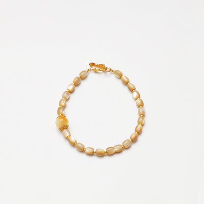 Trochus Shell Barrel Bead & Yellow Shell Round Bead Bracelet