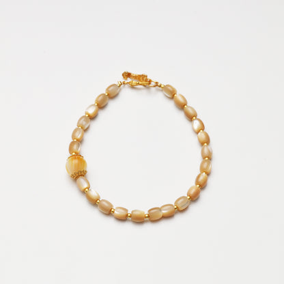 Trochus Shell Barrel Bead & Yellow Shell Round Bead Bracelet