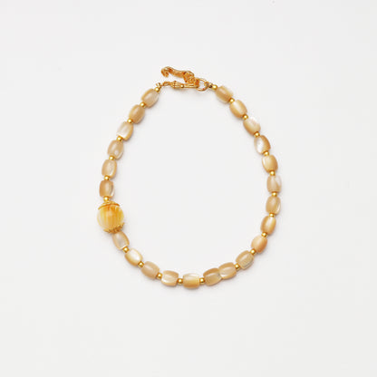 Trochus Shell Barrel Bead & Yellow Shell Round Bead Bracelet
