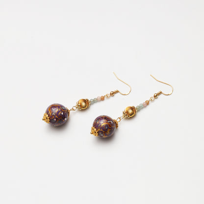 Lavender Purple Lacquer Round Bead & Cat's Eye Tourmaline Earrings