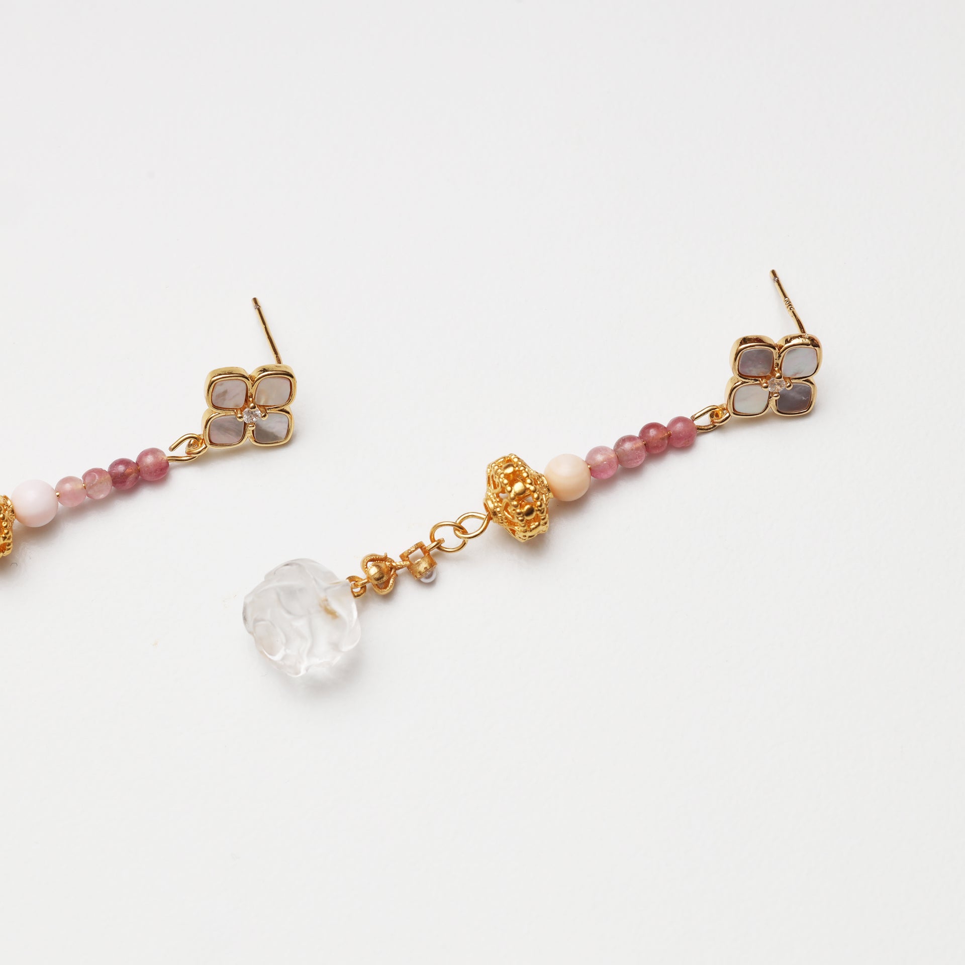 S925 Silver Clear Quartz, Tourmaline & Mother-of-Pearl Earrings