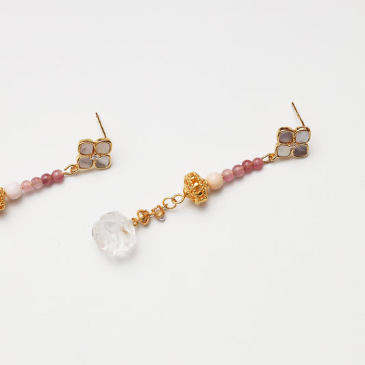 S925 Silver Clear Quartz, Tourmaline & Mother-of-Pearl Earrings
