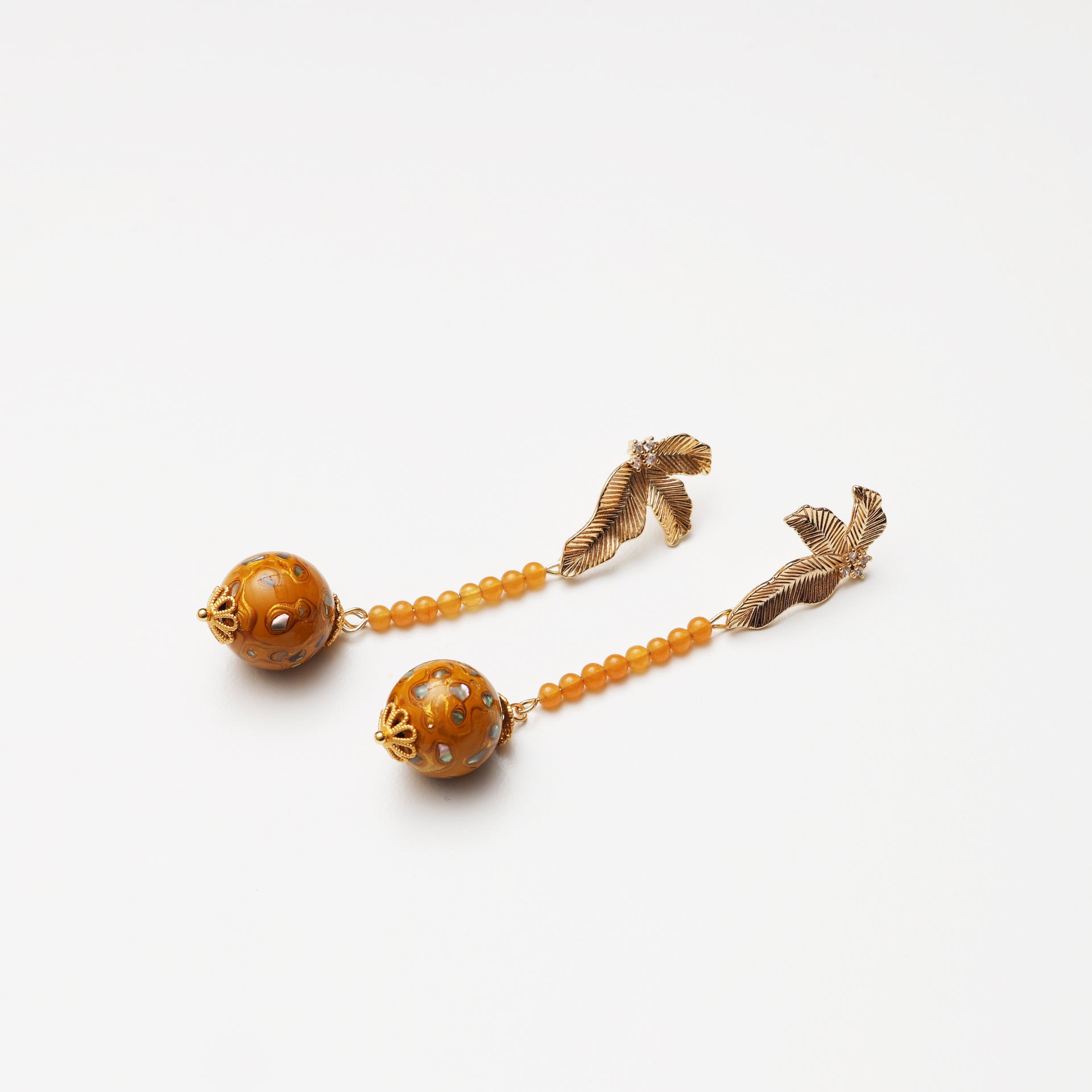 Golden Yellow Lacquer Round Bead & Yellow Jade Earrings