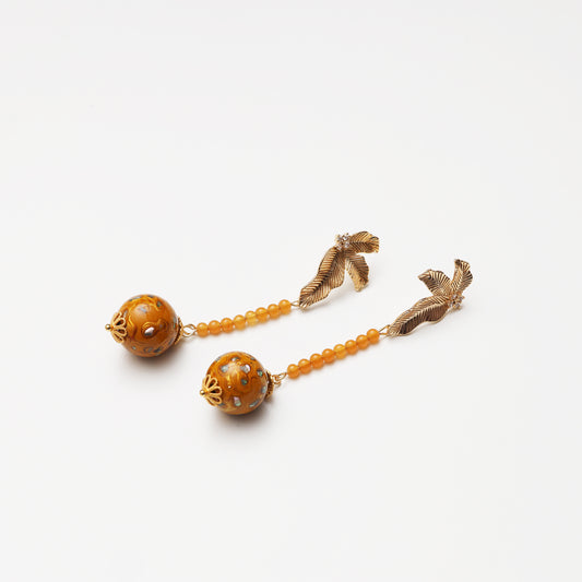 Golden Yellow Lacquer Round Bead & Yellow Jade Earrings