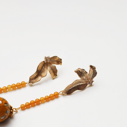 Golden Yellow Lacquer Round Bead & Yellow Jade Earrings