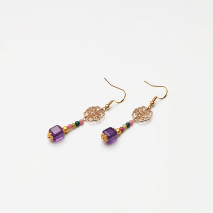 S925 Silver Amethyst Hollow Tourmaline Earrings