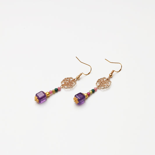 S925 Silver Amethyst Hollow Tourmaline Earrings