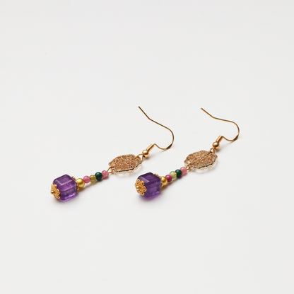 S925 Silver Amethyst Hollow Tourmaline Earrings