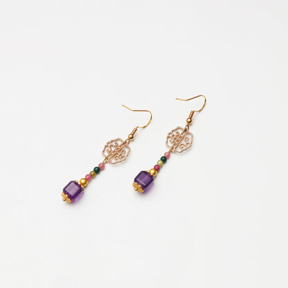 S925 Silver Amethyst Hollow Tourmaline Earrings